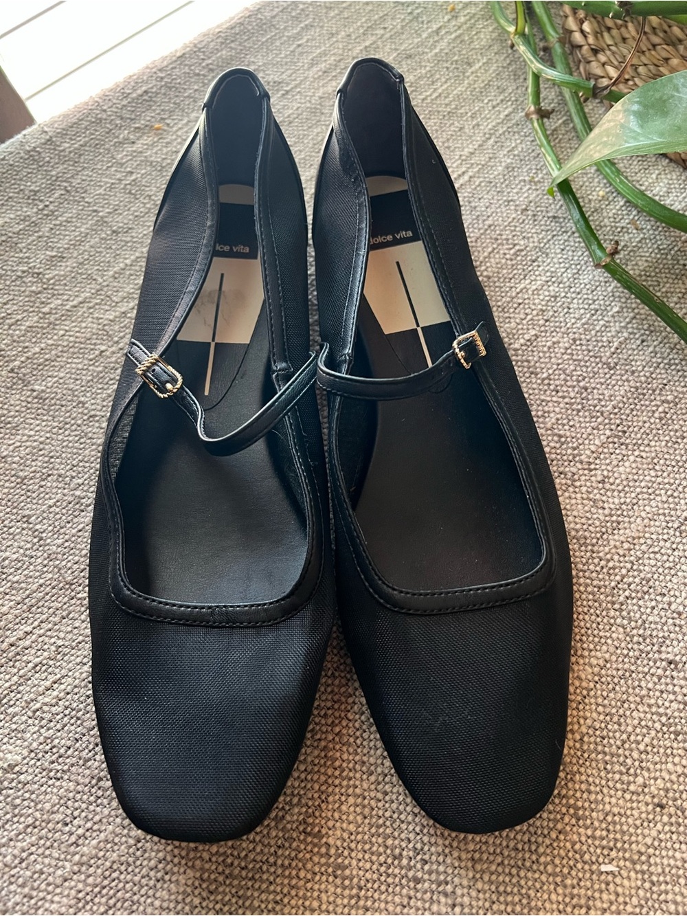 Dolce Vita Black Mesh Mary Jane Flats Square Toe Buckle Strap Women Sz 10